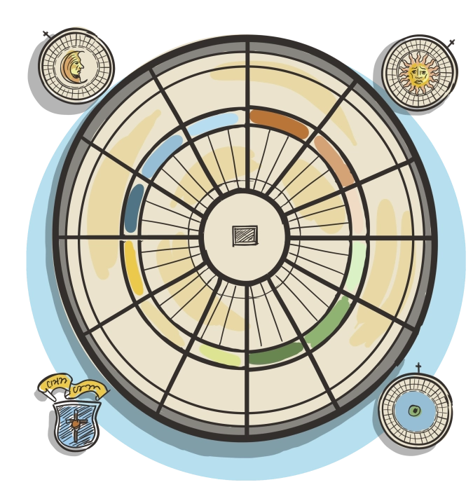 Gregorian Calendar compass illustration
